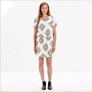 Madewell White and Black Paisley Print Drop Waist Dress